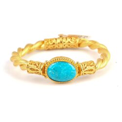 22 Ayar Altın Turkuaz Taşlı Çift Tel Burma Bilezik - 3