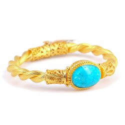 22 Ayar Altın Turkuaz Taşlı Çift Tel Burma Bilezik - Nusrettaki