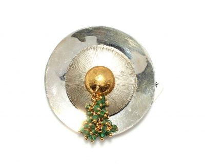 24 Ayar Altın ve Gümüş Zümrüt Salkımlı Kolye Ucu - 1