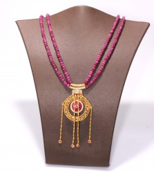 22 Ayar Altın Yakut Taşlı Saçak Kolye - 5