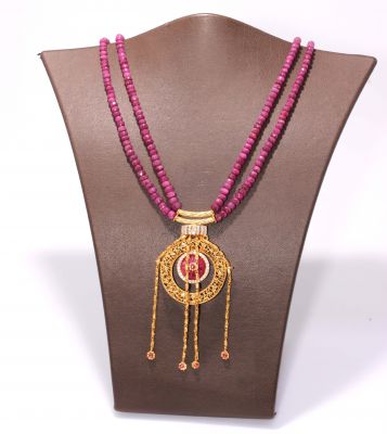 22 Ayar Altın Yakut Taşlı Saçak Kolye - 5