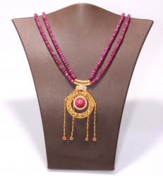 22 Ayar Altın Yakut Taşlı Saçak Kolye - 4