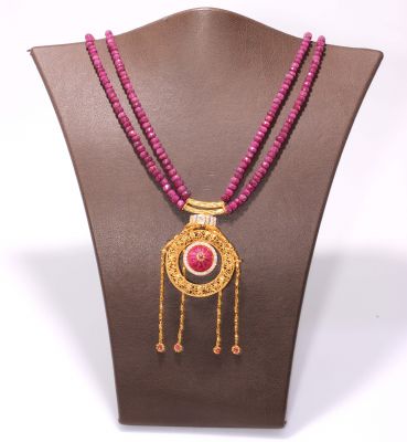 22 Ayar Altın Yakut Taşlı Saçak Kolye - 4