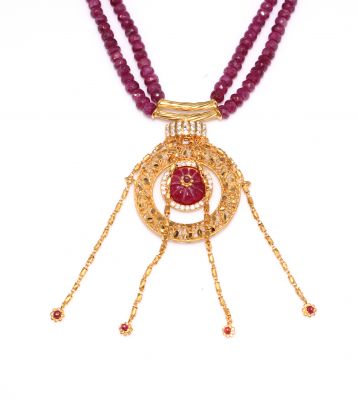 22 Ayar Altın Yakut Taşlı Saçak Kolye - 6