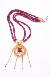 22 Ayar Altın Yakut Taşlı Saçak Kolye - 3