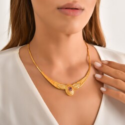 Nusrettaki - 22 Ayar Altın Yakut ve Safir Taşlı Antik Kolye