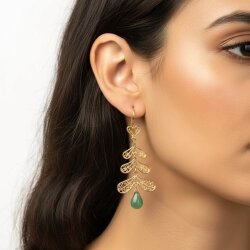 22 Ayar Altın Yaprak Motifli Zümrüt Taşlı Sallantılı Telkari Küpe - Nusrettaki (1)