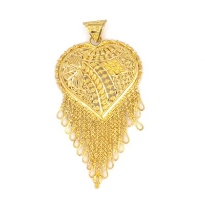 22 Ayar Altın Yarım Papatya, Baklava Desenli Kalp Hint Kolye Ucu - 1