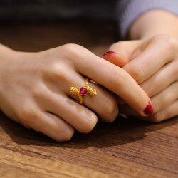 22 Ayar Altın Yılan Başlı Garnet Taşlı Yüzük - 3