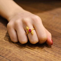 22 Ayar Altın Yılan Başlı Garnet Taşlı Yüzük - Nusrettaki