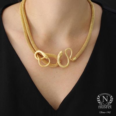 22 Ayar Altın Yılan Modeli jessica Zinciri Kolye - 5
