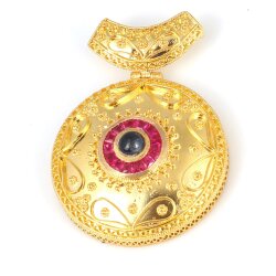 22 Ayar Altın Yuvarlak Yakut Ve Safir Taşlı Antik Kolye Ucu - Nusrettaki