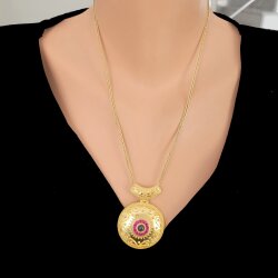 22 Ayar Altın Yuvarlak Yakut Ve Safir Taşlı Antik Kolye Ucu - Nusrettaki (1)