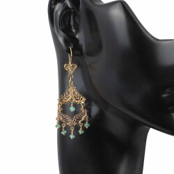 22 Ayar Altın Zümrüt Sallantılı Avize Telkari Küpe - 3