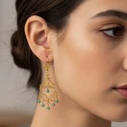 22 Ayar Altın Zümrüt Sallantılı Avize Telkari Küpe - Nusrettaki (1)