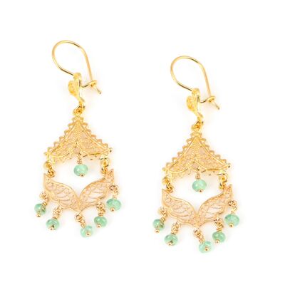 22 Ayar Altın Zümrüt Sallantılı Avize Telkari Küpe - 1