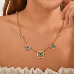 22 Carat Gold Evil Eye Chain Necklace - Nusrettaki