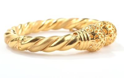 22 Carat Gold Hole Bead Ram Design Bracelet - 4