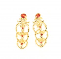 Nusrettaki - 22K Gold Ancient Byzantium Design Chandelier Earrings with Almadine
