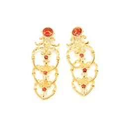 22K Gold Ancient Byzantium Design Chandelier Earrings with Almadine - Nusrettaki