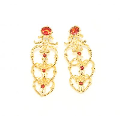 22K Gold Ancient Byzantium Design Chandelier Earrings with Almadine - 1