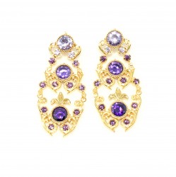 22K Gold Ancient Byzantium Design Chandelier Earrings with Amethyst - 1