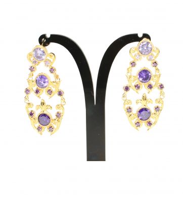 22K Gold Ancient Byzantium Design Chandelier Earrings with Amethyst - 2