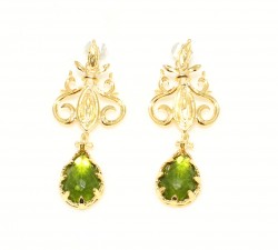 Nusrettaki - 22K Gold Ancient Byzantium Design Chandelier Earrings with Emerald