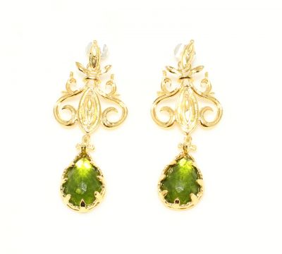 22K Gold Ancient Byzantium Design Chandelier Earrings with Emerald - 1