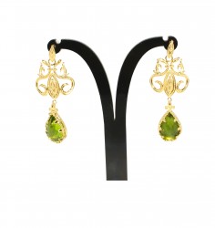 22K Gold Ancient Byzantium Design Chandelier Earrings with Emerald - Nusrettaki (1)