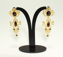 22K Gold Ancient Byzantium Design Chandelier Earrings with Garnet - 4