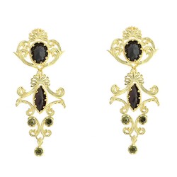 22K Gold Ancient Byzantium Design Chandelier Earrings with Garnet - 2