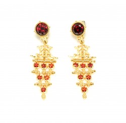 22K Gold Ancient Byzantium Design Chandelier Earrings with Ruby - Nusrettaki