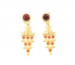 22K Gold Ancient Byzantium Design Chandelier Earrings with Ruby - 2