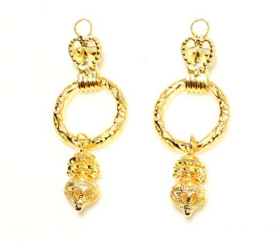 22K Gold Ancient Byzantium Design Circles Dangle Earrings - 1