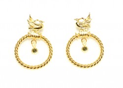 22K Gold Ancient Byzantium Design Dove Hoop Earrings - 1