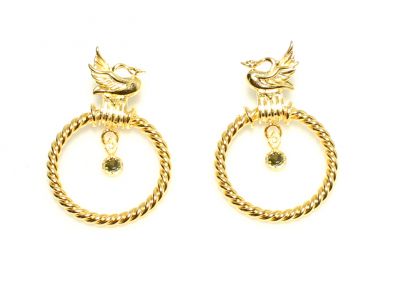 22K Gold Ancient Byzantium Design Dove Hoop Earrings - 1