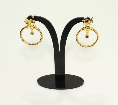 22K Gold Ancient Byzantium Design Dove Hoop Earrings - 2