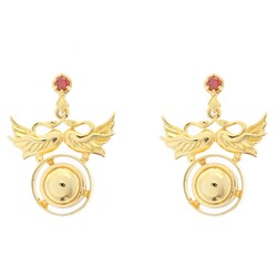 22K Gold Ancient Byzantium Design Dove Hoop Earrings with Ruby - Nusrettaki (1)