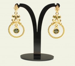 22K Gold Ancient Byzantium Design Hoop Earrings with Peridot - 4