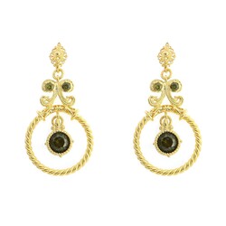 22K Gold Ancient Byzantium Design Hoop Earrings with Peridot - 2
