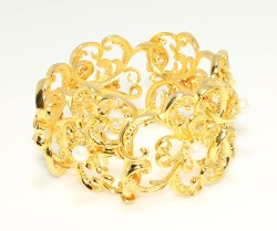 22K Gold Antique Byzantium Bangle Bracelet with Pearls - 1