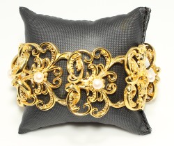 22K Gold Antique Byzantium Bangle Bracelet with Pearls - 2
