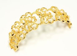 22K Gold Antique Byzantium Bangle Bracelet with Pearls - 3