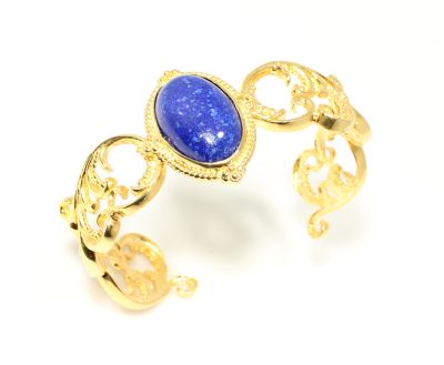 22K Gold Antique Byzantium Cuff Bangle with Lapis - 4