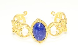 22K Gold Antique Byzantium Cuff Bangle with Lapis - 5