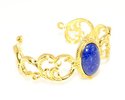 22K Gold Antique Byzantium Cuff Bangle with Lapis - 3