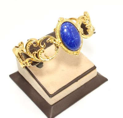 22K Gold Antique Byzantium Cuff Bangle with Lapis - 6