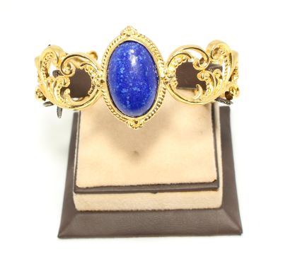 22K Gold Antique Byzantium Cuff Bangle with Lapis - 7