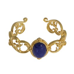 22K Gold Antique Byzantium Cuff Bangle with Lapis - Nusrettaki (1)